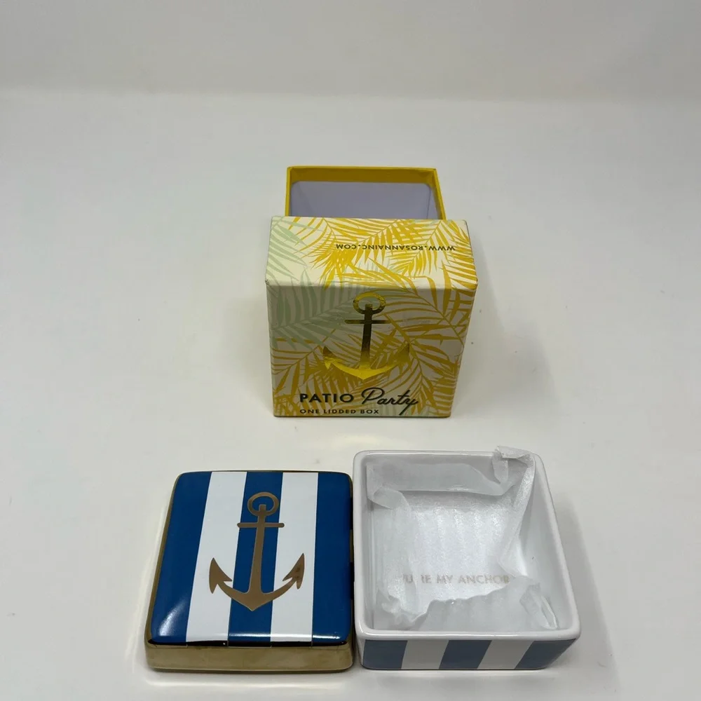 Gold Anchor Blue &White Stripes Trinket Ceramic Box 3